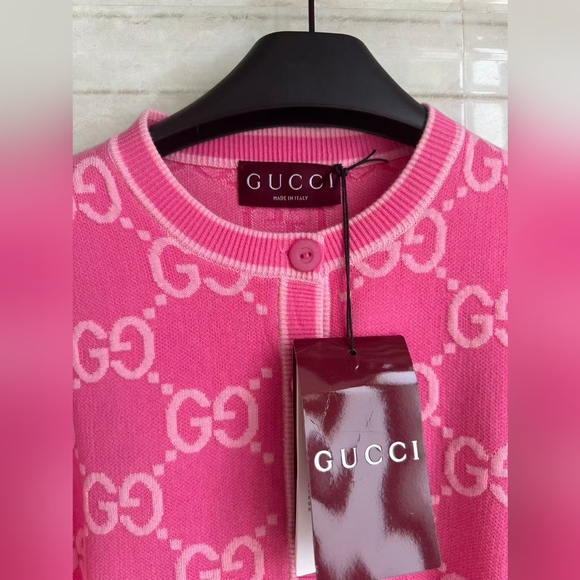 Gucci Women's Pink Wool GG Logo Cardigan - Picture 3 of 10